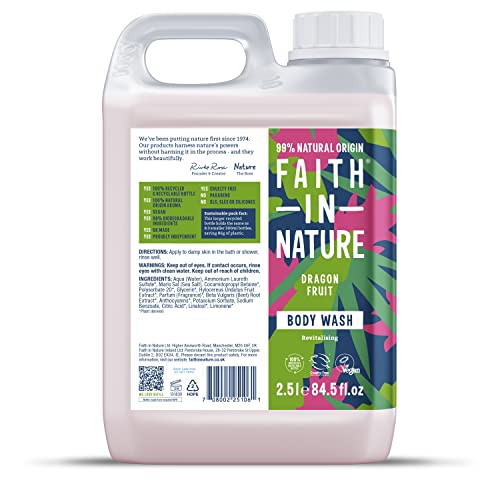 Faith In Nature Natural Dragon Fruit Body Wash, Rejuvenating Shower Gel, Vegan & Cruelty Free, No SLS or Parabens, 2.5L Refill