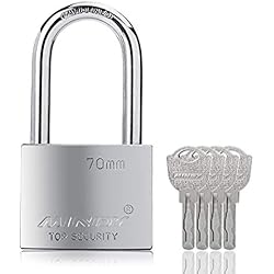 Candado Mindy Candados de grillete de 70 mm de largo para uso en exteriores, resistente a todo tipo de clima, cerradura de aleación de acero resistente con 4 llaves