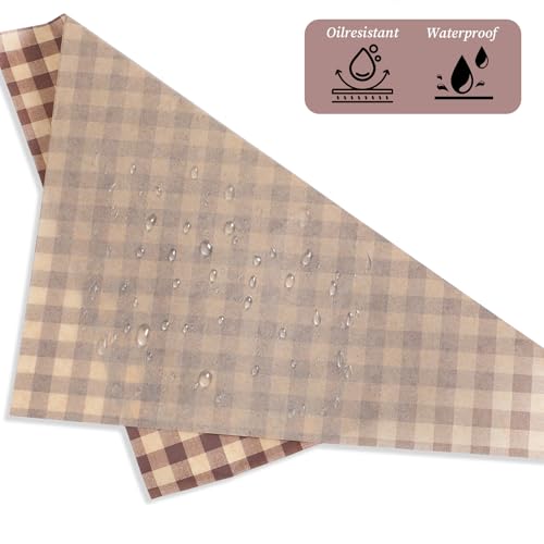 200Pcs Wax Paper Sheets for Food Waxed Deli Paper Sheet Parchment Basket Liner Food Picnic Wrap for Greaseproof Sandwich Burger BBQ Festival Party Fair Coffee-Colored Checkered Print 7.1×7.1in