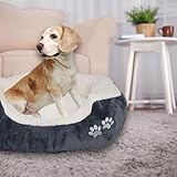 Domarex Hundebett Katzenbett 57x52x16 cm weich und flauschig - gemütliches Haustierbett mit erhöhtem Rand - Anti-Rutsch-Boden - robust, pflegeleicht - Kuschelbett für Hund & Katze - Weiß/Grafit
