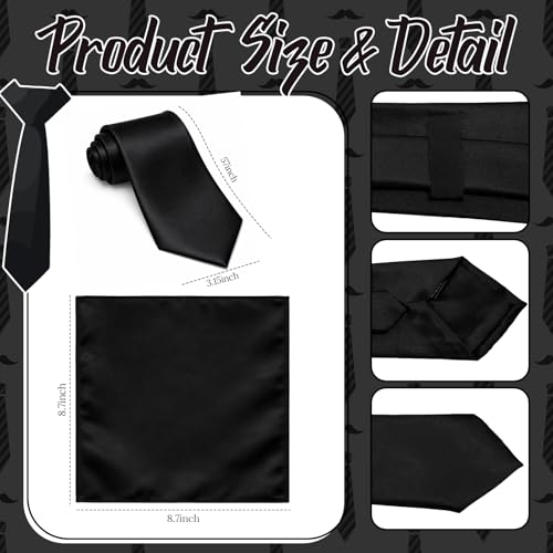 Image of Unittype 6 Pcs Mens Tie and Pocket Square Set, Solid Color Satin Formal Necktie Handkerchief for Wedding Fathers Day Gift