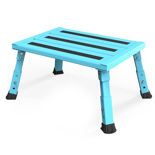 Preisvergleich Produktbild XARILK Aluminium Klappstufe Trittstufe,300KG belastbar, 3-stufige höhenverstellbarer Tritthocker, Breite Anti-Rutsch Fläche,Für Wohnmobile, Garten & Hundetreppe,Leicht & klappbar(Blau)
