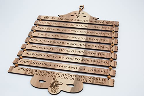 Handcrafted ‘St. Michael The Archangel’ Prayer Plaque (16.5 Inch/English), Wall Hanging Art Décor With Laser Engraving On Wooden Blocks, From The City Of Truth, Jerusalem #TOP16