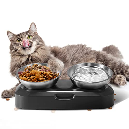 Katzennapf Erhöht Schüssel Edelstahl, Gekippter Hund Futternapf Katze, rutschfeste No Spill Lebensmittel, Katze Welpe Schützen Die Schüssel Der Halswirbelsäule Cover