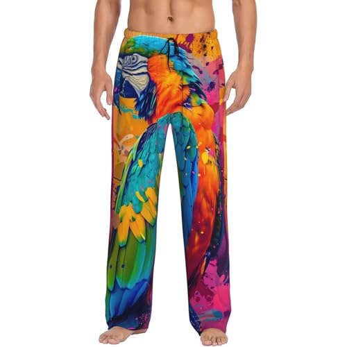 Mens Pajama Pants Bottoms With Pockets- Vibrant Parrot Splash Art Soft Men Lounge Pants, Comfy Mens Pj Pants4