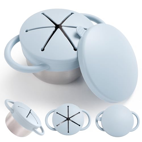 1 Pack Stainless Steel Snack Containers for Toddlers with Spill-Proof Silicone Lids & Handles - 3-in-1 Baby Snack Cups