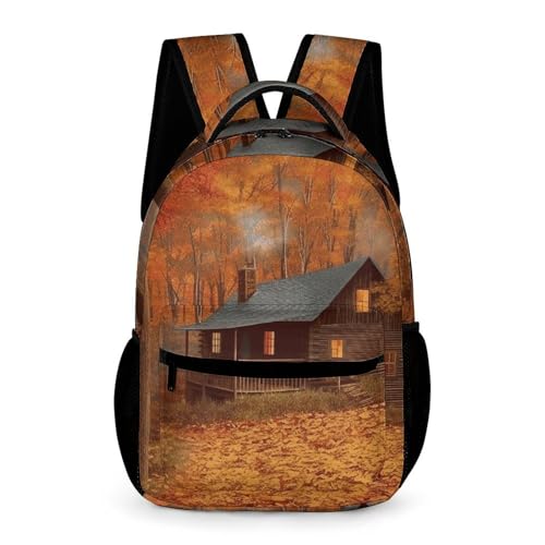 Autumn Woods Cabin Backpack for Men Women, Durable Small Backpack Casual Lightweight Daypack for Travel Bag