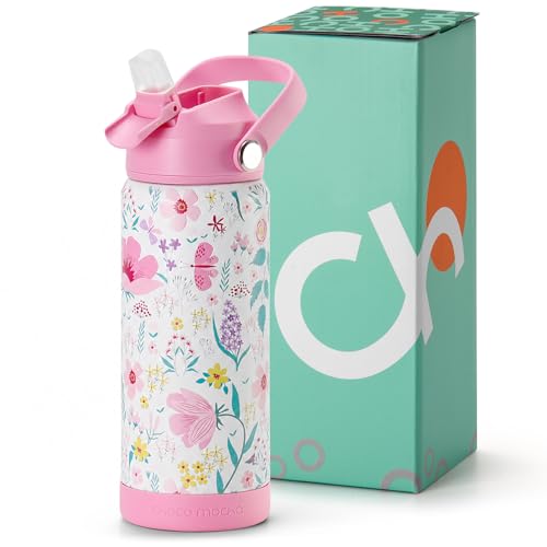 Image of Choco Mocha Kids Water Bottle For School, Kids Insulated Butterfly Water Bottle Stainless Steel for Girls,18Oz Pink Garden