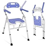 IBVIVIC Opvouwbare douchestoel met rugleuning en armleuningen, douche- en badstoel voor senioren, veilig douchen en baden, in hoogte verstelbaar, antislip