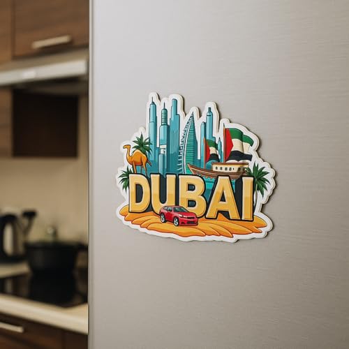 Image of Naxon Dubai Country Theme Souvenir Wooden Refrigerator Stylish Fridge Magnet - Fridge Decoration Magnet for Kitchen & Home Decor | Perfect Souvenir Gift | Size 3x3 Inches | Pack of 1
