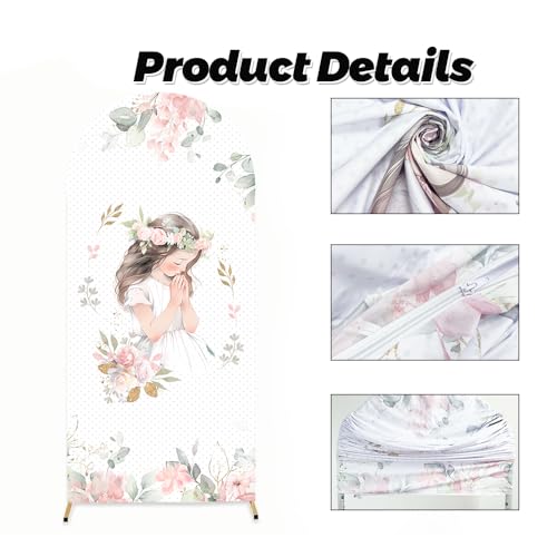 Flowers God Bless Arch Cover Backdrops Girls First Holy Communion Party Arched Wall Banner Bible Baby Shower Background 2.6x6ft by sensfun - Image 3