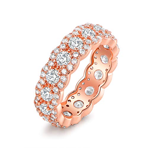 Barzel 18K White Gold & Rose Gold Plated Cubic Zirconia Round Cut Eternity Band Ring (Rose Gold, 8)