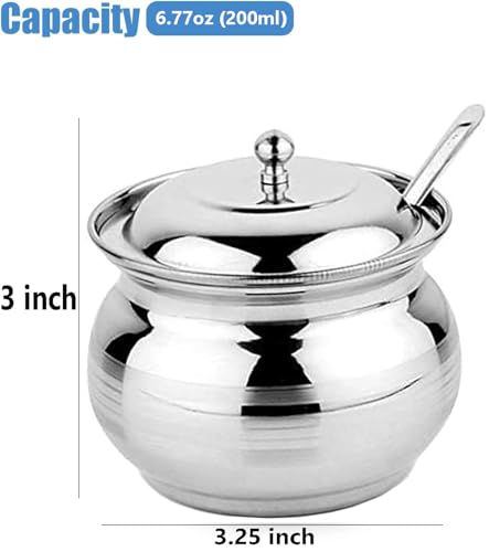 Rastogi Handicrafts Stainless Steel Small Pot Storage Capacity 200 ml Pot for Oil Ghee, salt, tea, coffee, spices, dry fruits, sugar (1) Size- Inch- Length- 3.5 x Width- 3.5 x Height- 3