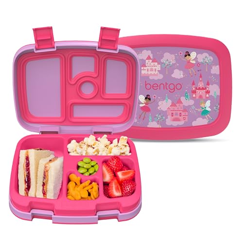 Bentgo Kids Prints Leak-Proof, 5-Compartment Bento-Style Kids Lunch Box - Ideal Portion Sizes for Ages 3-7, Durable, Drop-Proof, Dishwasher Safe, & PFAS & BPA-Free Materials (Fairies)