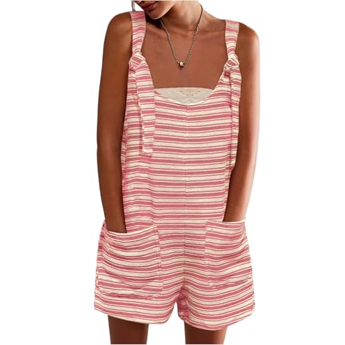 Rompers for Women 2025 Striped Shoulder Tie Sleeveless Boho Overa...