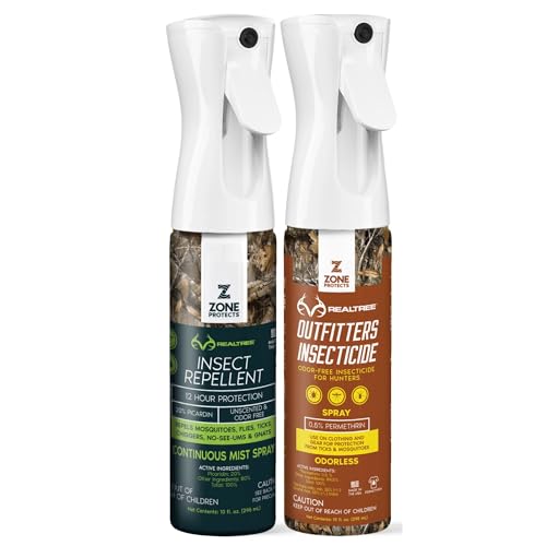 Zone Realtree Complete Bundle - 10oz Picaridin Insect Repellent & 10oz Permethrin Outfitters Continuous Spray 12-Hour Protection Against Ticks Chiggers Mosquitoes (2) 10oz Bottles