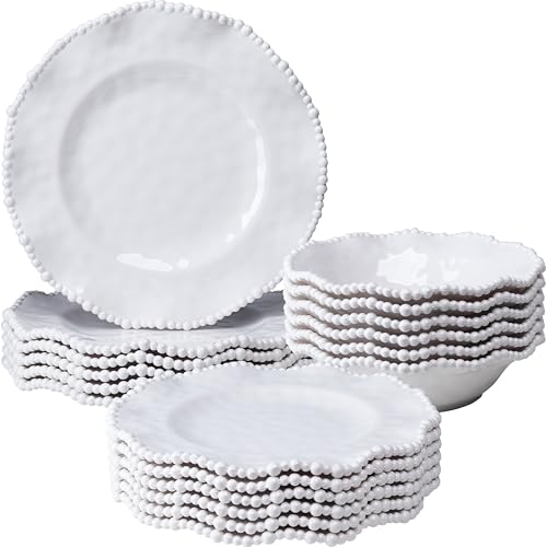ZAROCRUS Creamy Beaded Melamine Dinnerware Sets, Set of 6,18 piece