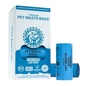 Bulldogology Biodegradable Dog Poop Bags – 120 Count, 8 Rolls, Unscented, Leakproof, Eco-Friendly