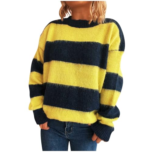 Women's Striped Sweater Casual Pullover Tops Long Sleeve Color Block Stretch Crochet Knit Jumper Fall Winter Outfit3