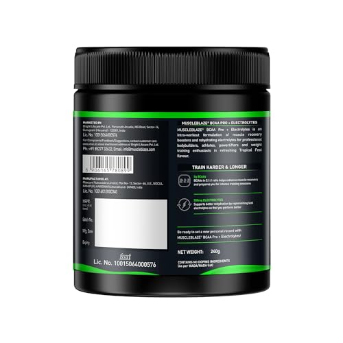 MuscleBlaze BCAA Pro Powder, Powerful Intra Workout (Tropical Fest, 240g, 30 Servings) | With 5g BCAAs & 500mg Electrolytes