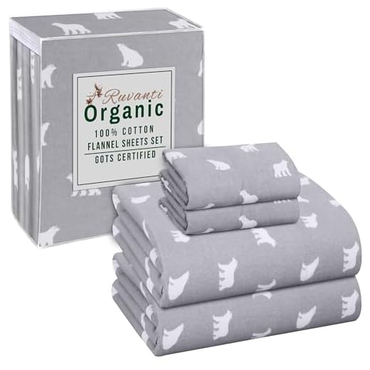 RUVANTI Organic Flannel Sheets Queen Size - 100% Cotton Double Brushed Bed Sheet Set - Deep Pocket 16 Inches - All Seasons Breathable, Extra Soft, Warm & Cozy - 4 Pieces - Baby Bear