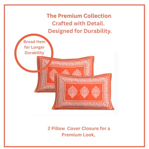 Image of JAIPUR PRINTS 100% Cotton Bedsheet for Double Size Bed bedsheets Rajasthani Jaipuri Printed Double Size Bedsheet with 2 Pillow Cover / 90x100 inch / 235x215 cm / (Orange)