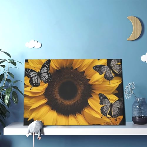 Toile papillon et tournesol prête à être accrochée pour mur vide - 5