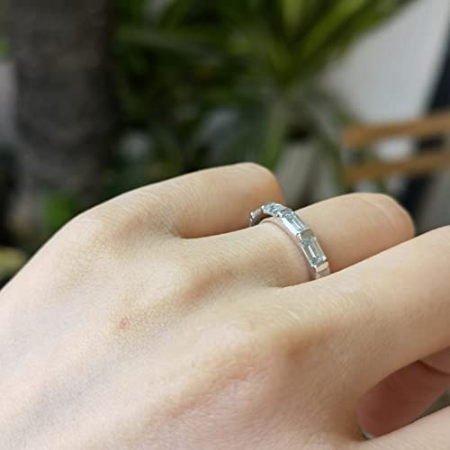 Doveggs 4.5Ctw Total 3X5Mm Light Blue Emerald Baguette Moissanite Lab Created Diamond Half Eternity Engagement Wedding Band 14K Gold Quality Silver Engagement Ring For Women Band Width 2.7Mm (8) #TOP4