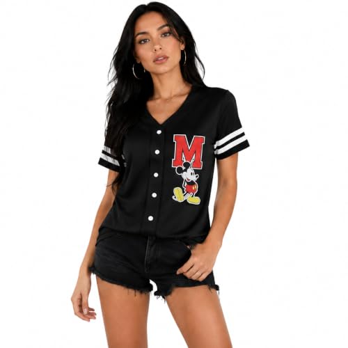 Womens Baseball Jersey - Short Sleeve Button Down Graphic Tees for Women | Officially Licensed Minnie Mouse, Mickey Mouse, Lola Bunny, Spongebob, Snoopy & NASCAR Baseball Jersey for Women (XS-XXL)