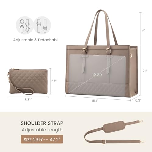 Image of LOVEVOOK Laptop Bag for Women,15.6 inch Laptop Tote Bag Waterproof PU Leather Computer Bag Work Bags for Business Office, Large Capacity Laptop Purse Professional Work Tote Black