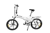 PVY Klapprad E Bike Herren Damen, E-Bike mit 250W 50Nm Motor 36V 10.4Ah Akku bis 60-80 km Reichweite, 25km/h 6-Gang cheibenbremsen 20 * 2.3 Reifen S, Z20 PRO (Weiß)