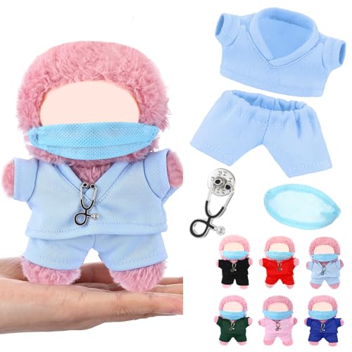 Velmitten 17cm Doll Clothes Doctor Nurse Scrubs Outfit Set for 17cm Dolls with Mini Mask Stethoscope Cute Nurse Uniform with Accessories Gift for DIY Dress-up Lovers & Collectors(Light Blue)
