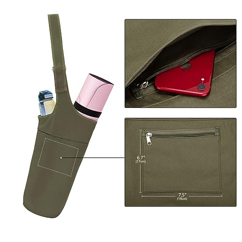 Ginsco Yoga Mat Bag, Yoga Mat Bag Carrier with Adjustable Shoulder Strap,Long Tote Large Side Pocket and Zipper Pocket Fits Most Size Mats Yoga Accessories with 2 PCS Yoga Mat Strap Blackish Green - Thumbnail 5
