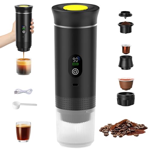 Mineup Portable Espresso Machine, Travel Coffee Machine, Car Self-Heating Coffee Maker with USB-C, Compatible With Ground Coffee & NS Capsules, Portable Espresso Maker for RV, Home, Hiking, Black