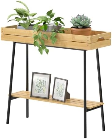 BAMBANG Bamboo Plant Stand Indoor, 2 Tier Wood Small Plant Table,...