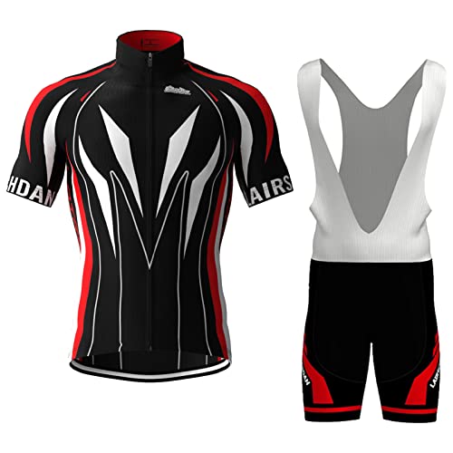 Maillot Cyclisme Tenue de Cycliste Homme Vêtements Vélo VTT Manche Courte, Jerseys Cycling Été et Cuissard avec 9D Coussin en Gel,Ensemble de Combinaisons Bike Route Respirant Séchage Rapide(1,S) Cover