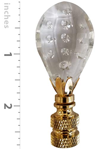 Image of Royal Designs Balloon Shaped with Dot Design Lamp Finial, Clear Faceted Crystal, Polished Brass Base - Set of 2