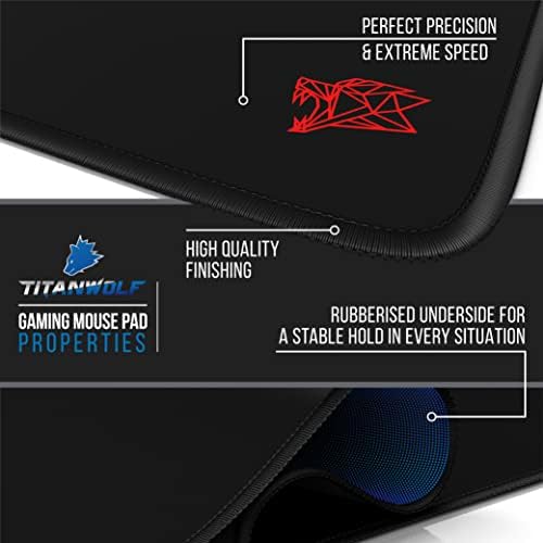 TITANWOLF - Extra Large Gaming Mouse Mat 1200x400mm Oversize - XXL Mouse Pad with motif - Desk Pad XXXL Extended For Precision and Speed - Non-Slip Rubber Base For Mouse and Keyboard - Red logo