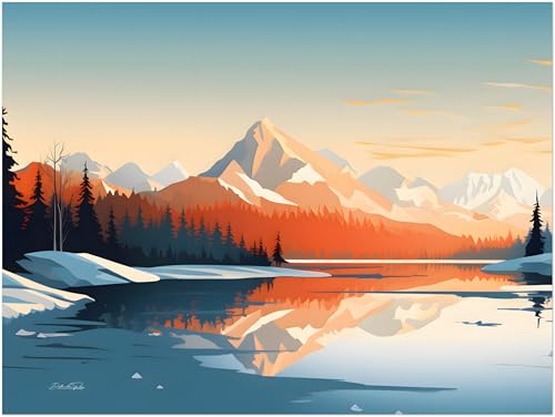 Décoration thème hiver poster paysage montagne coucher de soleil pour intérieur scandinave 30x40