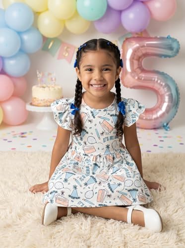 Image of Unique Baby Girls' Short Sleeve Everyday Printed Dresses for Kid and Toddler, Sizes 2T-12Y