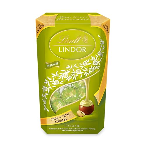 Lindt Schokolade | LINDOR Cornet mit Pistazien Kugeln | 375g | Pistazie-Schokolade mit zartschmelzender Füllung | Pralinen-Geschenk | Schokoladen-Geschenk