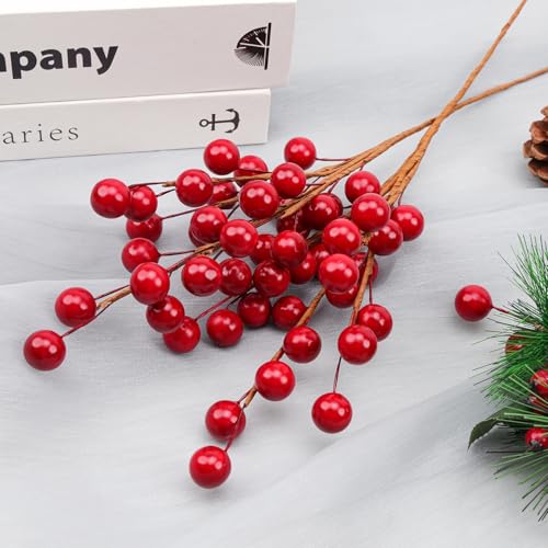 Woration10pcs Artificial Berries Picks Fake Red Holly Stems Branches for Christmas Faux Berry Floral Arrangements Ornaments Wreath Crafts Wedding Holiday Home - 14inch by Woration - Image 4