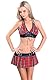 MISS NOIR Damen Wetlook Top und Minirock Zweiteiliges Sexy Set Karierten Faltenrock Skaterock Korsett-Schnürung Dessous Clubwear, Rot (1923-RD), M