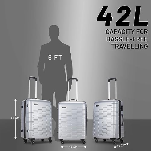 Image of Aristocrat Fencer Medium Size Check-in Hard Luggage (65cm) | Tough ABS Luggage Trolley with 4 Wheels, Full Fabric Convipack and Secured Combination Lock | Silver | Tough and Durable | Unisex