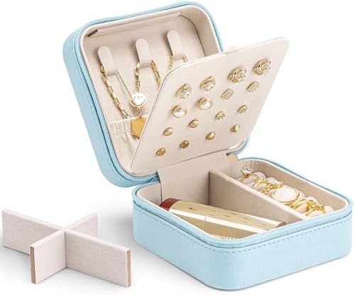 VLANDO Travel Jewelry Case, Bridesmaid Gift for Women - Small Travel Jewelry Box for Girls Women - Blue — view 6