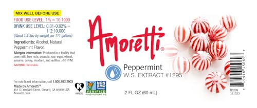 Amoretti - Peppermint Extract Water Soluble 2 oz - Highly Concentrated & Perfect For Pastry, Savory, Brewing, and more, Preservative Free, Vegan, Kosher Pareve, Keto Friendly