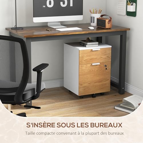 Caisson bureau à roulettes 2 tiroirs verrouillables HOMCOM