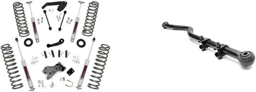 Rough Country 4" Lift Kit for 2007-2018 Jeep Wrangler JK Unlimited - 68130 & Front Forged Adjustable Track Bar for 2007-2018 Wrangler JK - 1179