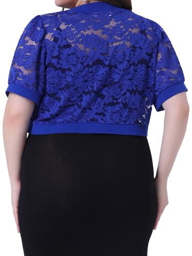 Image of Agnes Orinda Plus Size Cropped Cardigans for Women Open Front Short Sleeve Floral Lace Sheer Bolero Shrugs for Dresses