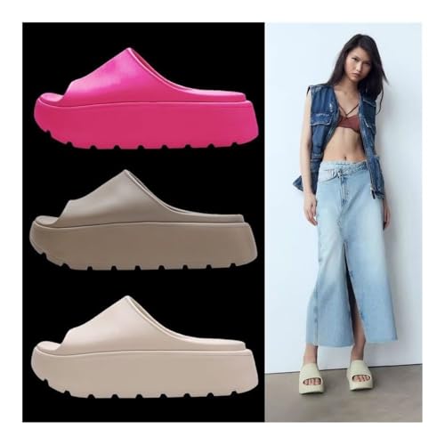 Sandals, 5.5cm Thick Bottom Slippers Women Outer Wear Shower Shoes(Khaki,6.5)3